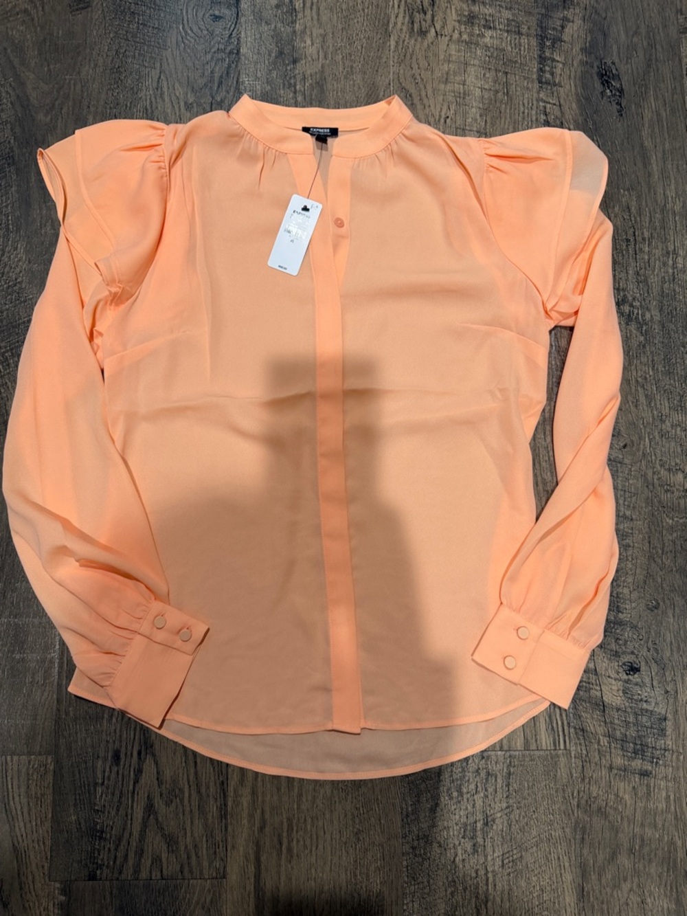 NWT Express Light Peach Button-Front Ruffle Sleeve Blouse